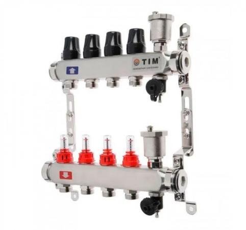 Коллект/группа с расх и воздухоотв б/кранов и нак-ков/нерж 1" 8 выходов KCS5008 Квадрат ТИМ