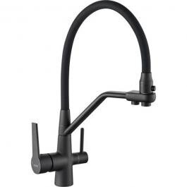 Смес. д/кухни/шар/гайка с вых д/подкл фильтра силик/гибк/излив с держ ф35 Т603ВК-2 черный