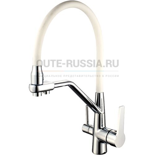 Смес. д/кухни/шар/гайка с вых д/подкл фильтра силик/гибк/излив с держ ф35 Т603В бел/хром