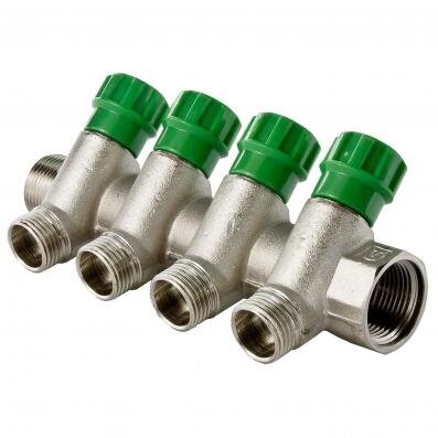 Коллектор регулир 45*3/4 г/ш-1/2ш-4 вых под конус (хром) MR135N-3/4-4 ТИМ