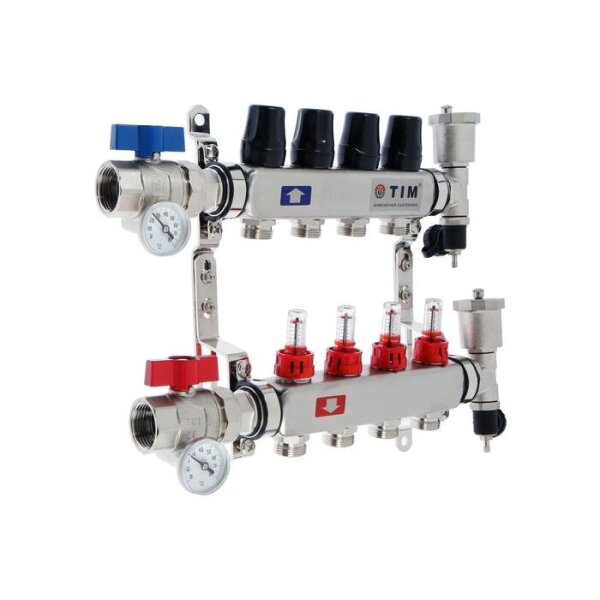 Коллект/группа нерж 1" 5 выхода (полный комплект) KАS5005 Квадрат ТИМ