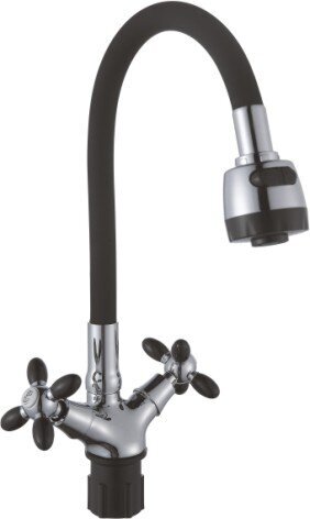 Смес. д/кухни 1/2 кер/гайка гибк/излив ЭВЕРЕСТ В57-071F черн/хром