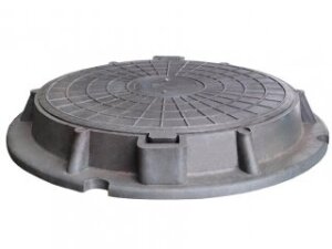 Люк КРУГЛЫЙ канализ ВЫСОКИЙ ЛЕГКИЙ (до 1,5т) б/замка ЧЕРНЫЙ (d крышки=590мм, d люка=760мм, h=90мм)