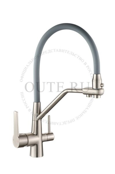 Смес. д/кухни/шар/гайка с вых д/подкл фильтра силик/гибк/излив с держ ф35 T603BL серый/сатин