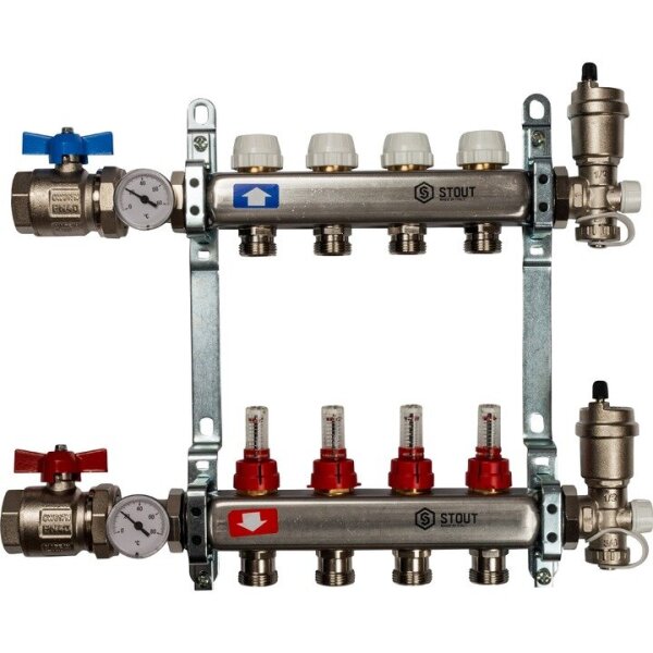 Коллект/группа   4 выхода/нерж STOUT (полный комплект)