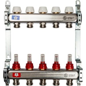 Коллект/группа с расх б/кранов и нак-ков  5 выходов/нерж STOUT