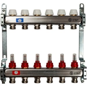 Коллект/группа с расх б/кранов и нак-ков  6 выходов/нерж STOUT