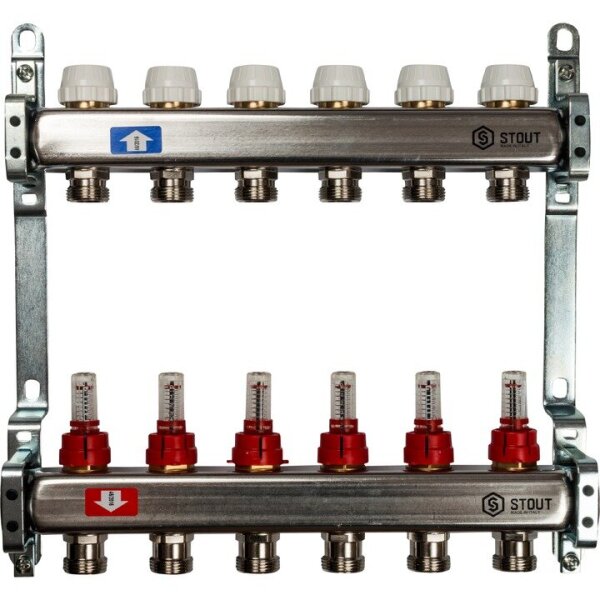 Коллект/группа с расх б/кранов и нак-ков  6 выходов/нерж STOUT