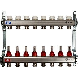 Коллект/группа с расх б/кранов и нак-ков  8 выходов/нерж STOUT