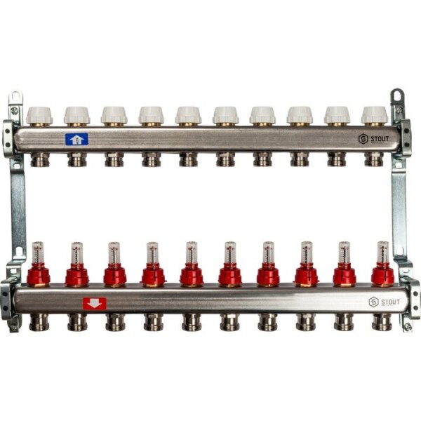 Коллект/группа с расх б/кранов и нак-ков 10 выходов/нерж STOUT