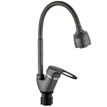 Смес. д/кухни бок/руч шар/гайка гофр гусак с аэрат ЭВЕРЕСТ В58-02619 серый