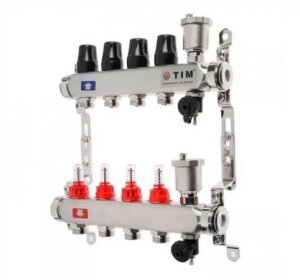 Коллект/группа с расх и воздухоотв б/кранов и нак-ков/нерж 1" 4 выхода KCS5004 Квадрат ТИМ