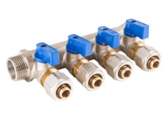 Коллектор  1"*16* 2 крана красные/синие ручки (BB2010) SANLUX