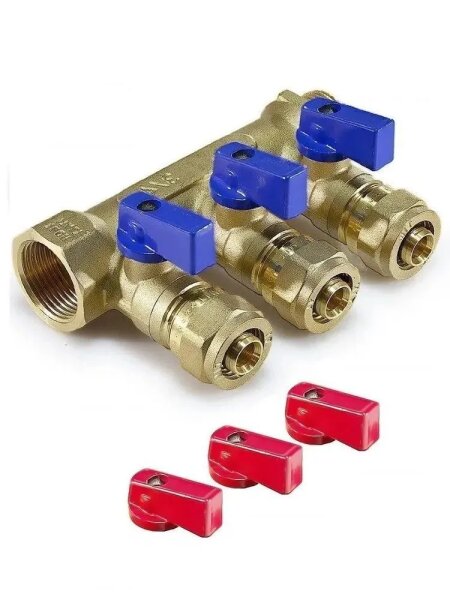 Коллектор  3-прох 3/4*16*3 с кранами 200-3/4(3) ТИМ