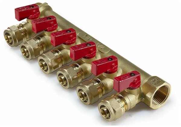 Коллектор  6-прох 3/4*16*6 с кранами 200-3/4(6) ТИМ