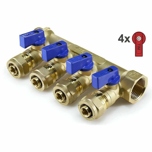 Коллектор  1"*16* 4 крана красные/синие ручки 200-1(4)-16 ТИМ