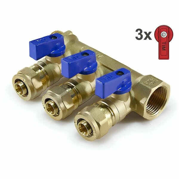 Коллектор  1"*20* 3 крана красные/синие ручки 200-1(3)-20 ТИМ